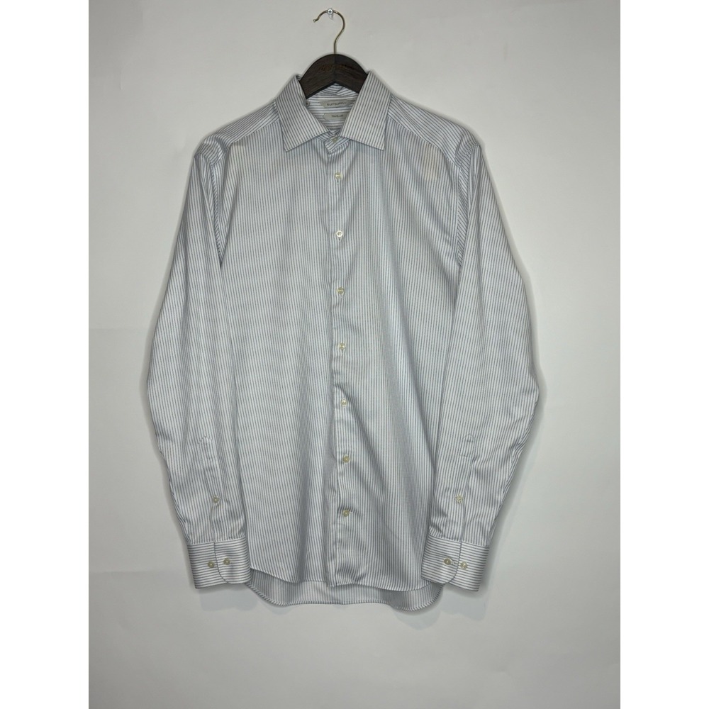 Suitsupply Dress Shirt Mens 16 41 White Blue Stripe Traveller Slim Fit Cotton A3